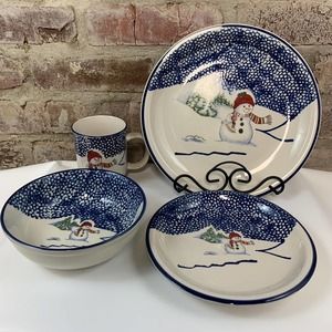 thomson pottery china snowman plates bowl coffee cup place setting